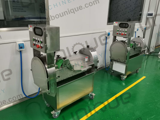 1.55 Kw Máquina automática de cortar verduras con doble cabeza, cortar en trozos y cortar en rodajas